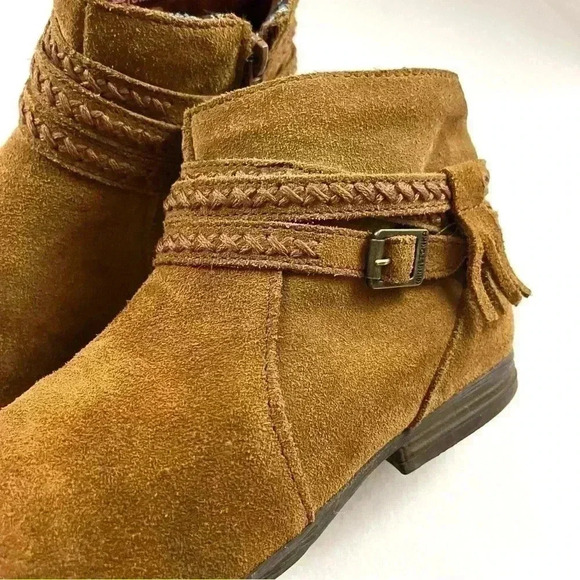 Minnetonka Women's Dixon Brown Suede Braided Buckle Moccasin Zip Booties Size 8 - Picture 7 of 10